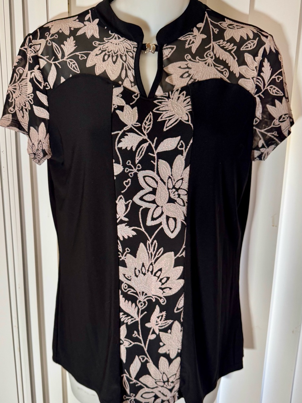 Mccoy Black Top with Blush Floral Trim